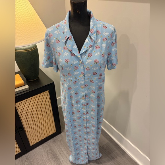 Vintage Robbie Bee Baby Blue Floral Retro Grandma Button-front Maxi Dress 8 - Picture 3 of 16